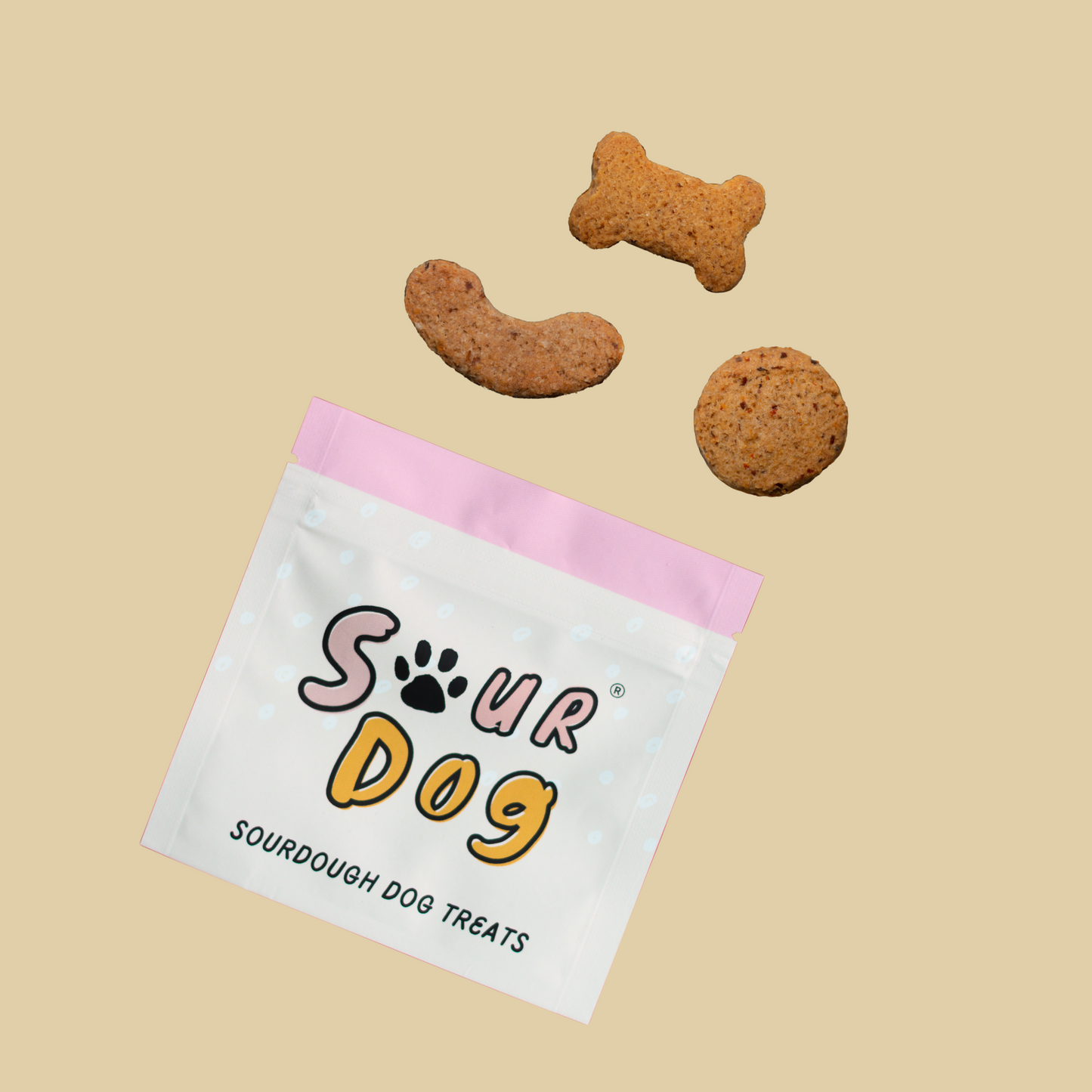 A sampler pouch with all flavors of SourDog sourdough fermented dog treats for sensitive stomach