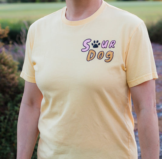 SourDog's official t-shirt in banana cream color